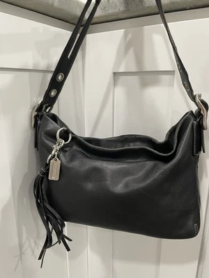 Coach Shoulder Bag Women Black Leather Hobo Style 1417 Tassel Silver 2004 VTG - Image 1 of 4