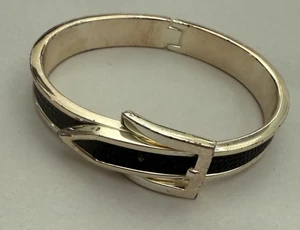 Schließe Armband goldfarben & schwarz Kunstleder Retro Boho verstellbar - Bild 1 von 5