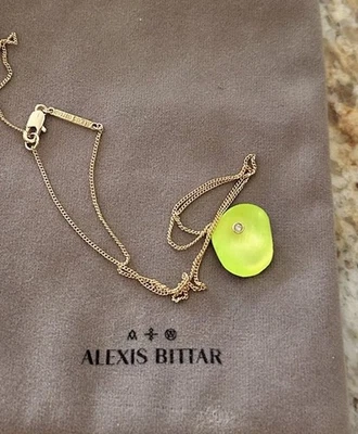 100% Authentic ALEXIS BITTAR Neon Yellow Lucite Organic Disc & Crystal Necklace - Image 1 of 4