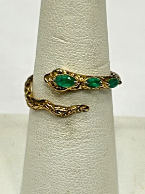 Anillo envolvente de serpiente YS firmado enchapado en oro amarillo 925 con esmeraldas talla 7 ajustable Foto 1 de 4