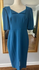 L.K.Bennett Women's Blue Asymmetric Neck Short Sleeve Sheath Dress Size 12 - Picture 1 of 12
