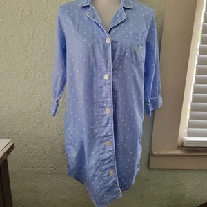 Lauren Ralph Lauren Classic Boyfriend Sleep Shirt Nightgown Pajama M Polka Dots - Picture 1 of 6