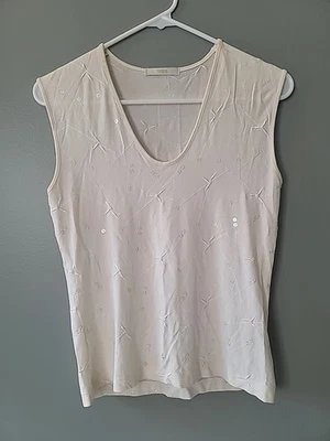 Marks & Spencer 女式白色刺绣背心 V 领英国 12 码 — 第 1/4 张图片