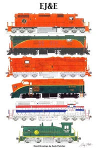 Elgin Joliet & Eastern Locomotives 11"x17" Poster von Andy Fletcher signiert - Bild 1 von 1