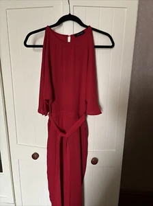 NEW LOOK Ladies Red Chiffon Cold Shoulder Short Sleeve Belted Jumpsuit Size 6 - Picture 1 of 12