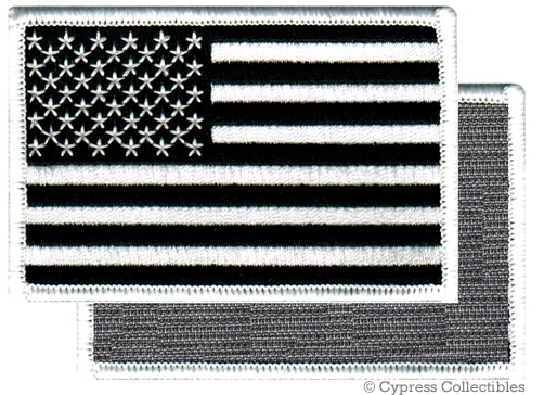 American Flag Embroidered Patch Black White USA US W/ Velcro BRAND Fastener