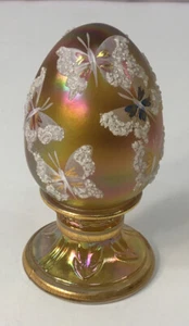Fenton Irridescent Yellow Egg On Pedestal W/butterflies Signed And Numbered - Picture 1 of 6