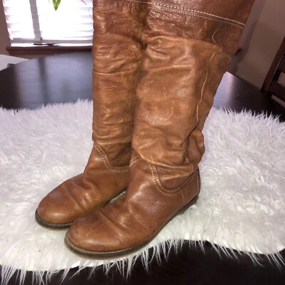 SERGIO ROSSI Womens Cognac Leather Knee High Flat Rubber Sole Boots Sz 40 US 9.5 - Image 1 of 4