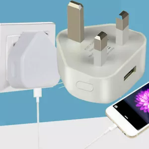 USB Wall Charger Plug Socket 3Pin UK Power Adapter AC for iPhone Samsung Huawei - Picture 1 of 6