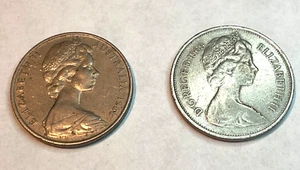 ONE QUEEN ELIZABETH TWO COUNTRIES UK 10 NEW PENCE 1969 & AUSTRALIA 20 CENTS 1968 - Picture 1 of 2