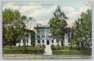 Postcard Science Building F&M College Lancaster. PA. Man Sitting oN Steps - Picture 1 of 2