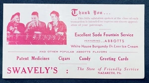 Secador de tinta SWAVELY’S SODA FOUNTAIN ~ La gente en el mostrador come helado ~ Nazaret PA - Imagen 1 de 2