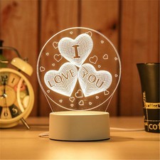 3D Acrylic Night Light LED Bedroom Table Desk Lamp Lighting Decor