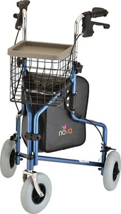 NOVA Traveler 3-Wheel Rollator Walker, All Terrain 8” Wheels w/ Bag/Basket/Tray - Picture 1 of 54