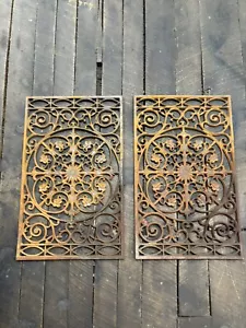 Antique Pair of Ornate Cast Iron Panels 18” X 28.5” Heavy Pieces - Picture 1 of 10