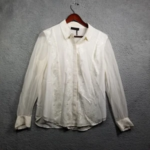 Donna Karen Woman No Size Ivory Top 100% Silk Lace Gold Buttons - Picture 1 of 13