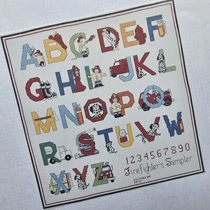 Vintage Art Ventures Firefiters Sampler And Alphabet Cross Stitch Pattern Chart - Picture 1 of 5