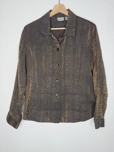 Chicos Womens Jacket Blouse Textured Print Button Up Lightweight Size 1 Medium - Picture 1 of 7
