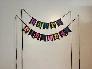 Happy Birthday Banner, Black, Retro, Neon, Birthday Party Banner, Bunting - Picture 1 of 5
