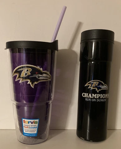 Baltimore Ravens Tervis Tumbler and Dunkin’ Donuts Metal Tumbler Cover