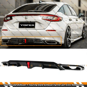 FOR 22-25 CIVIC FL1 FL2 HATCHBACK YOFER LED REAR DIFFUSER + TOURING EXHAUST TIPS - Picture 1 of 12