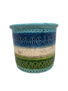 Vintage Mid Century Übertopf Bittossi blau grün weiß gestreift T2 - Bild 1 von 10