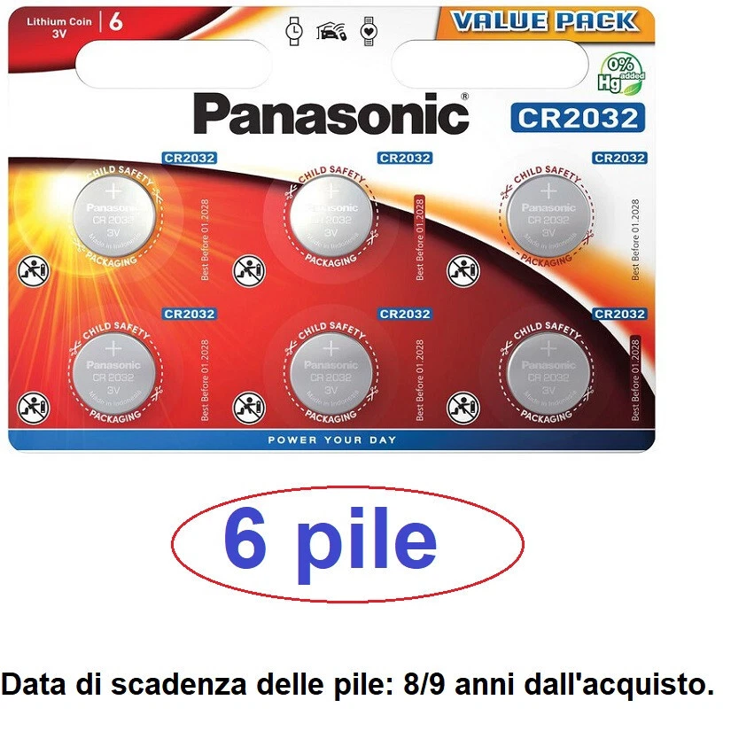 6 BATTERIE PILE  CR2032  PANASONIC   Litio  3V - Immagine 1 di 1