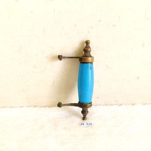 Vintage Original Old Aqua Blue Ceramic Brass Door Handle Rare Decorative M332 Cover