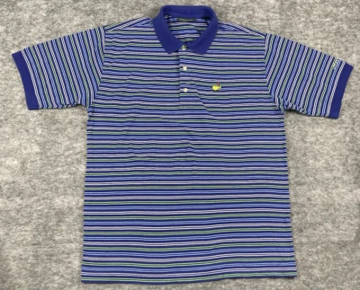 Camisa Polo Masters Collection Para Hombre M Azul Verde Rayas Transpirable Manga Corta Foto 1 de 4