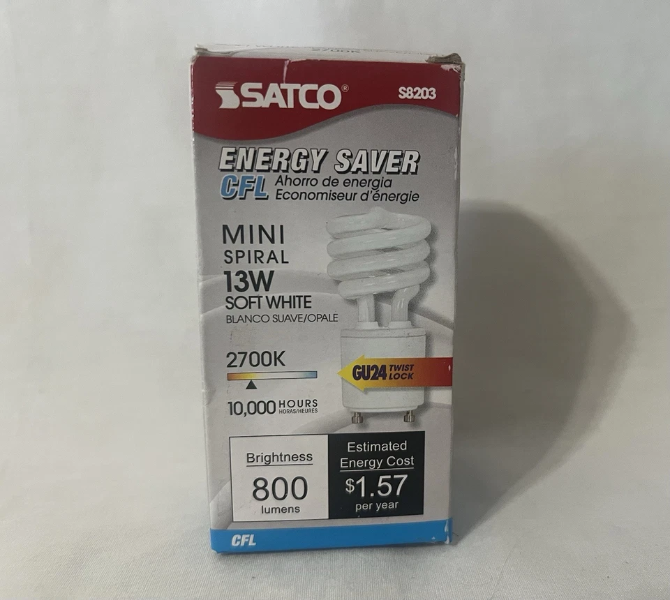 Satco S8203 13W Bi Pin GU24 Base Mini Spiral CFL Light Bulb Soft White - Image 1 of 1