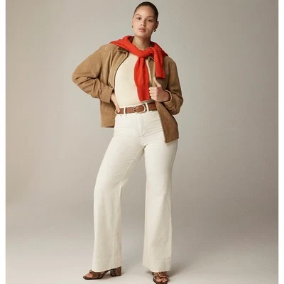 J.Crew Tall Wide Leg Corduroy Trouser High Rise Stretch Classic Ivory US 31 NWT - Image 1 of 4
