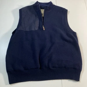Orvis Shooting Vest Large 100% Wool Blue Suede Patch 1/4 Zip Hiking Fishing USA - Picture 1 of 8