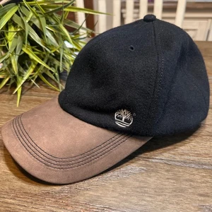 Vintage Timberland schwarz Wollmischung Baseballkappe braun Wildleder Krempe Logo verstellbar - Bild 1 von 10