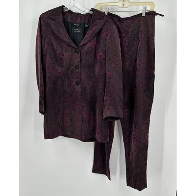 Pantalón Dana Buchman Mujer Old Money Paisley Talla 10 Borgoña Púrpura Hecho en Italia Foto 1 de 4