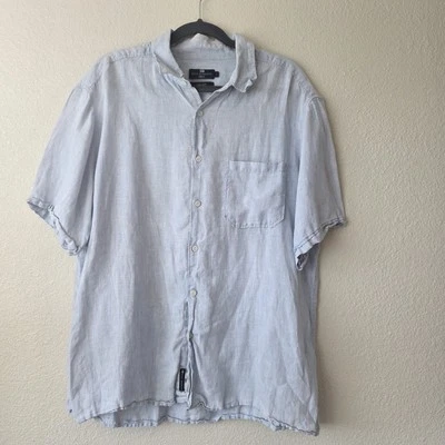 Blue Harbour Shirt Mens L Linen Short Sleeve Blue Button Up Marks Spencer - Image 1 of 4