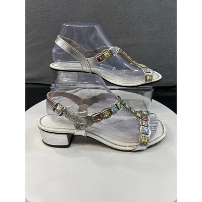 Vintage 1960s Signals by Beacon Sandals Square Beads Silver White Women SZ 8.5 - Image 1 of 4