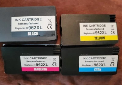 4PK Replacement ink for HP 962XL  Black Yellow Cyan Magenta H-96BX/CX/MX/YX - Image 1 of 4