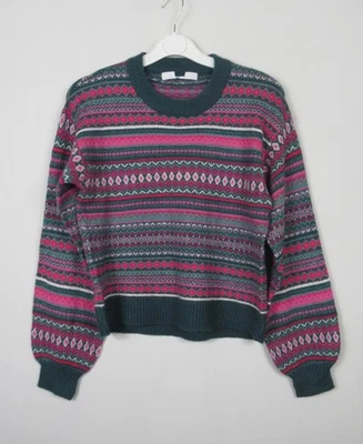 Next Womens Fair isle Crew Neck Soft Feel Long Sleeve Jumper Green/Pink XS - L - Image 1 of 4