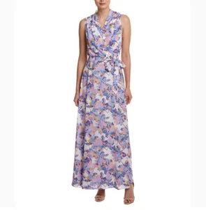 NWT NYDJ Beautiful Floral Printed Wrap Long Dress Size 8 - Picture 1 of 12