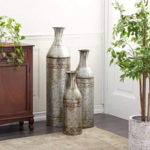 Litton Lane Decorative Vase 43", 33", 25" Modern Metal W/ Studs Gray (Set of 3) - Picture 1 of 12