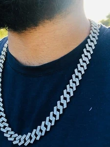 Iced Miami Cuban Link Choker necklace 2 Prong Set chain 14k Rhodium Pl 12mm 24" - Picture 1 of 6