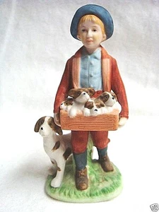 1983 NORMAN ROCKWELL MUSEUM "Puppy Love" - Junge mit Box Welpen - Bild 1 von 7