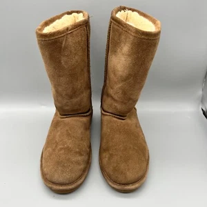 BearPaw Emma Youth Sz 4 Carmel Brown Tall Suede Sheepskin Footbed Boots Wool BLN - Picture 1 of 7