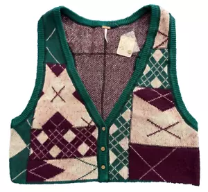 Free People Plum Pine Button Up Sweater Vest - Plaid - XL NWT - Picture 1 of 8