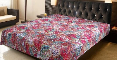 Colcha Edredón Bordado Queen Kantha Étnico Algodón Rosa Boho Gitana Manta Foto 1 de 4