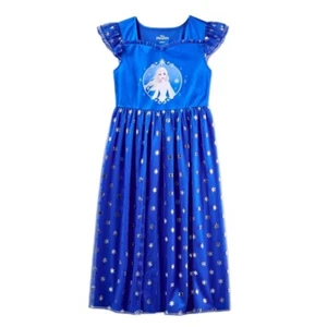 Disney Frozen Elsa Girl's Blue Shimmery Snowflake Satinet Tulle Nightgown - Picture 1 of 10