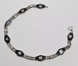 ANTIQUE ART DECO BLACK ENAMEL PASTE STERLING BRACELET C.1920 - Picture 1 of 5