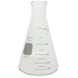 PYREX 4980-500, 500mL Narrow Mouth Erlenmeyer Flasks w/ Heavy Duty Rim (Single) - Picture 1 of 1