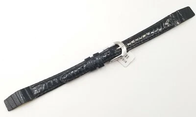 Correa de reloj de lagarto genuina deBeer 10 mm negra correa de 2 piezas hebilla plateada Foto 1 de 4