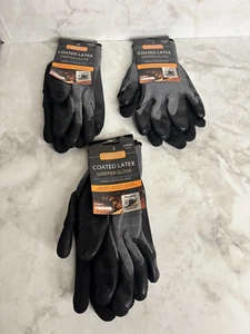 3 Pairs Coated Latex Gripper Gloves Size Large -- Cordova G38811 -- Black & Gray - Picture 1 of 9